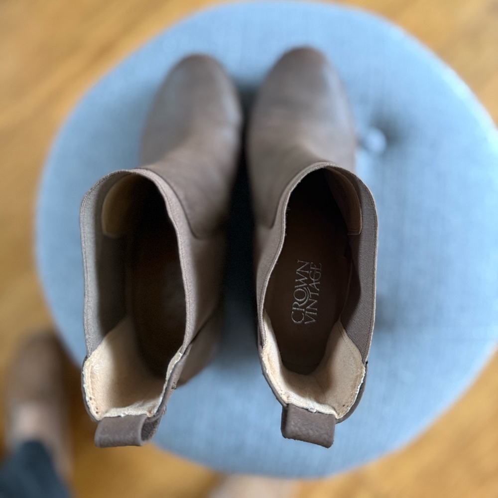 Crown Vintage MARLEEN Brown manmade/Leather Pull On Wedge Chelsea Boots 7.5M - Picture 5 of 7